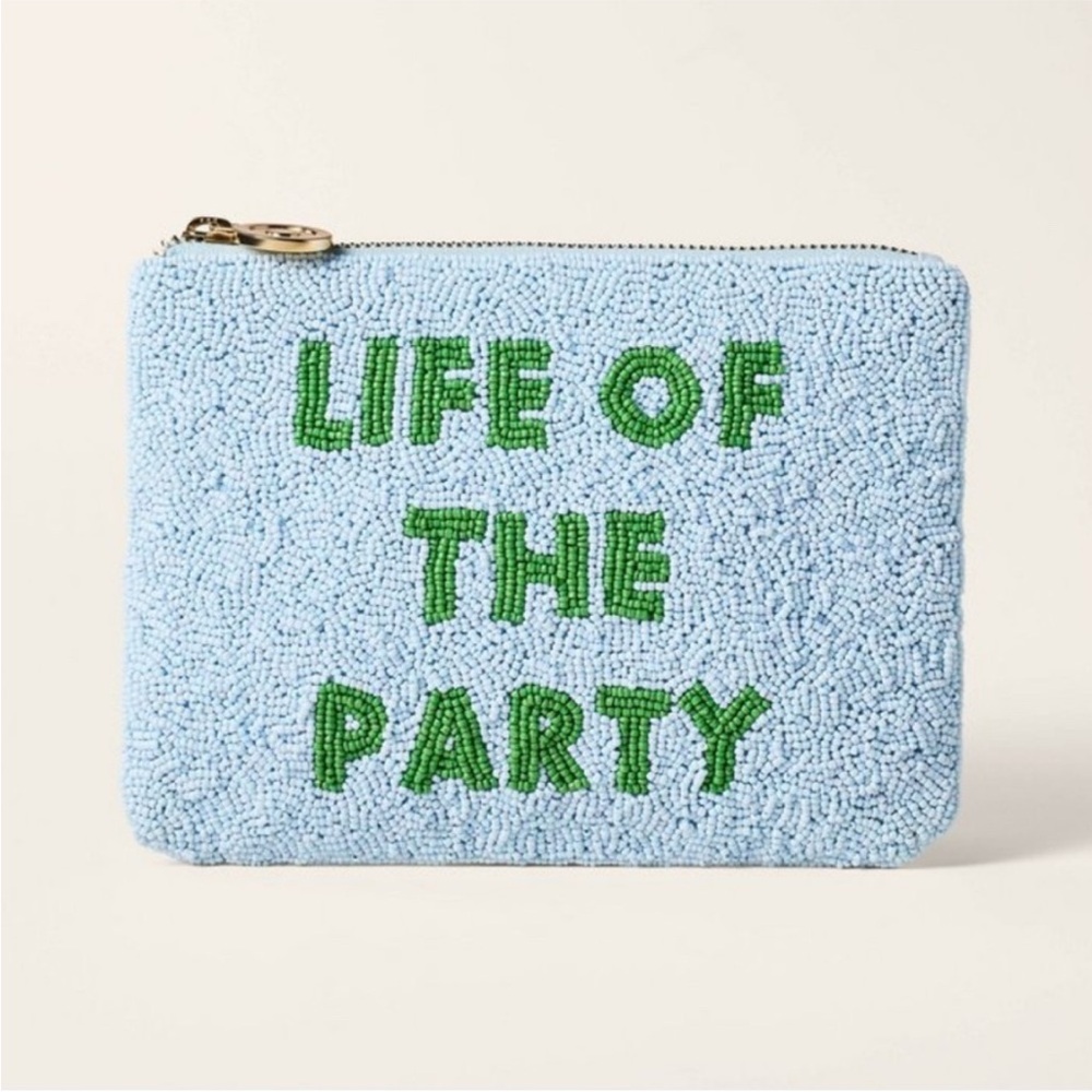 ❤️… Kate Spade Beaded Blue Clutch with Green Text